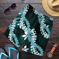 Puakenikeni Maile Lei Shorts for Men Frangipani Turquoise Tropical Leaves LT01 Turquoise - Polynesian Pride