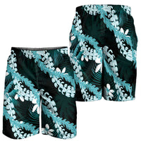 Puakenikeni Maile Lei Shorts for Men Frangipani Turquoise Tropical Leaves LT01 - Polynesian Pride