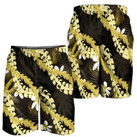 Puakenikeni Maile Lei Shorts for Men Frangipani Yellow Tropical Leaves LT01 - Polynesian Pride