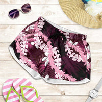 Puakenikeni Maile Lei Shorts for Women Frangipani Pink Tropical Leaves LT01 Pink - Polynesian Pride