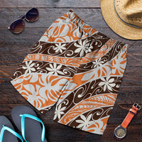 Puatou Tahiti Tiare Monstera Shorts for Men Polynesian Pattern Curve Style LT01 Orange - Polynesian Pride