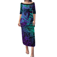 Purple Polynesian Family Matching Puletasi Dress and Hawaiian Shirt Tribal Hammerhead Shark LT14 Mom's Dress Purple - Polynesian Pride