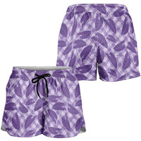Purple Hawaii Kalo Palaka Motifs Shorts for Women Hawaiian Taro Leaves Elegant Vibes