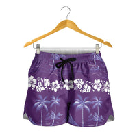 Purple Hawaii Palm Tree Hibiscus Shorts for Women Fantasy Summer Vibe LT01 - Polynesian Pride