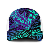 Purple Paradise Polynesian Baseball Net Cap Hawaiian Tribal Hammerhead Shark LT14 One Size White Purple - Polynesian Pride