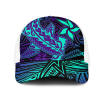 Purple Paradise Polynesian Mesh Trucker Cap Hawaiian Tribal Hammerhead Shark LT14 One Size White Purple - Polynesian Pride