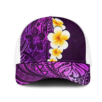 Purple Polynesia Mesh Trucker Cap Plumeria Tropical Leaves With Galaxy Polynesian Art LT14 One Size White Purple - Polynesian Pride