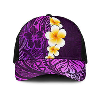 Purple Polynesia Mesh Trucker Cap Plumeria Tropical Leaves With Galaxy Polynesian Art LT14 One Size Black Purple - Polynesian Pride