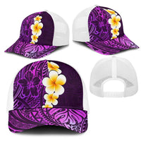 Purple Polynesia Mesh Trucker Cap Plumeria Tropical Leaves With Galaxy Polynesian Art LT14 - Polynesian Pride