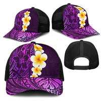 Purple Polynesia Mesh Trucker Cap Plumeria Tropical Leaves With Galaxy Polynesian Art LT14 - Polynesian Pride
