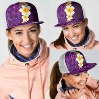 Purple Polynesia Mesh Trucker Cap Plumeria Tropical Leaves With Galaxy Polynesian Art LT14 - Polynesian Pride