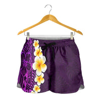 Purple Polynesia Shorts for Women Plumeria Tropical Leaves With Galaxy Polynesian Art LT14 - Polynesian Pride