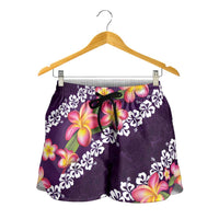 Purple Polynesia Shorts for Women Plumeria With Hibiscus Pattern Tropical Vibes LT14 - Polynesian Pride