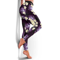 Purple Tropical Hawaii Leggings Seamless Monstera Plumeria Hawaiian Pattern - Polynesian Pride
