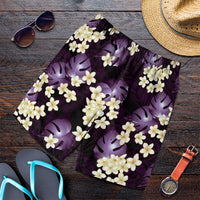 Purple Tropical Hawaii Shorts for Men Seamless Monstera Plumeria Hawaiian Pattern - Polynesian Pride