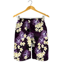Purple Tropical Hawaii Shorts for Men Seamless Monstera Plumeria Hawaiian Pattern - Polynesian Pride