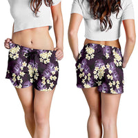 Purple Tropical Hawaii Shorts for Women Seamless Monstera Plumeria Hawaiian Pattern - Polynesian Pride