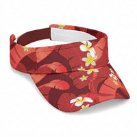 Red Banana Leaf Hawaii Sun Visor Cap Lau Maia Plumeria Tropical Summer Vibes LT14 Universal Fit Red - Polynesian Pride