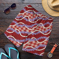 Red Hawaii Palaka Honohono Pikake Shorts for Men Hawaiian Orchid Lei Polynesian Pattern LT14 Red - Polynesian Pride