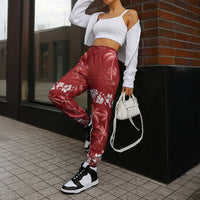 Red Hawaii Palm Tree Hibiscus Jogger Pants Fantasy Summer Vibe