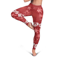 Red Hawaii Palm Tree Hibiscus Leggings Fantasy Summer Vibe