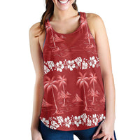 Red Hawaii Palm Tree Hibiscus Women Racerback Tank Fantasy Summer Vibe