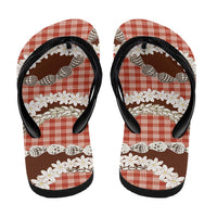 Red Hawaii Tiare and Shell Lei Flip Flops Hawaiian Palaka Luxury Vibes - Polynesian Pride