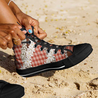 Red Hawaii Tiare and Shell Lei High Top Shoes Hawaiian Palaka Luxury Vibes - Polynesian Pride