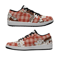 Red Hawaii Tiare and Shell Lei Low Sneakers Hawaiian Palaka Luxury Vibes LT14