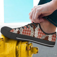 Red Hawaii Tiare and Shell Lei Low Top Shoes Hawaiian Palaka Luxury Vibes - Polynesian Pride