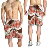 Red Hawaii Tiare and Shell Lei Shorts for Men Hawaiian Palaka Luxury Vibes LT14 - Polynesian Pride