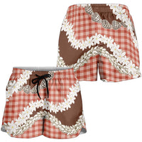 Red Hawaii Tiare and Shell Lei Shorts for Women Hawaiian Palaka Luxury Vibes - Polynesian Pride