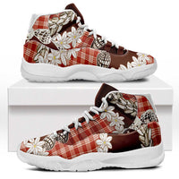 Red Hawaii Tiare and Shell Lei Sneakers J11 Hawaiian Palaka Luxury Vibes - Polynesian Pride