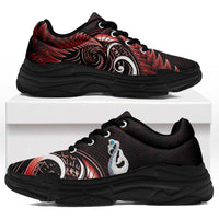 Red New Zealand Chunky Sneakers Aotearoa Silver Fern With Manaia Maori Unique LT14 Red - Polynesian Pride