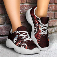Red New Zealand Chunky Sneakers Aotearoa Silver Fern With Manaia Maori Unique LT14 - Polynesian Pride