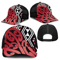 Red New Zealand Mesh Trucker Cap Aotearoa Kowhaiwhai Mix Taniko Art - Polynesian Pride