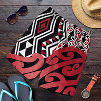 Red New Zealand Shorts for Men Aotearoa Kowhaiwhai Mix Taniko Art LT14 Red - Polynesian Pride