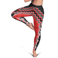 Red Niho Taniwha Mix Poutama Leggings Unique Taniko Aotearoa LT01 - Polynesian Pride