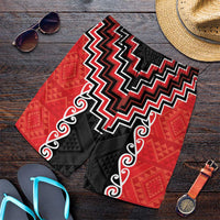 Red Niho Taniwha Mix Poutama Shorts for Men Unique Taniko Aotearoa LT01 Red - Polynesian Pride