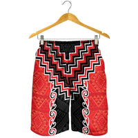 Red Niho Taniwha Mix Poutama Shorts for Men Unique Taniko Aotearoa LT01 - Polynesian Pride