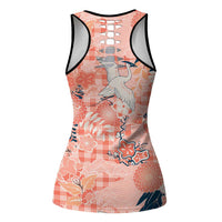 Red Palaka Crane and Flowers Hollow Tank Top Japan Heritage Spirit LT9 - Polynesian Pride