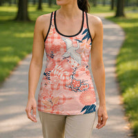 Red Palaka Crane and Flowers Hollow Tank Top Japan Heritage Spirit LT9 - Polynesian Pride
