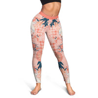 Red Palaka Crane and Flowers Leggings Japan Heritage Spirit - Polynesian Pride