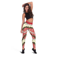 Red Palaka Hawaii Leggings Kukui Nut Pikake Lei Hawaiian Tapa Pattern LT14 - Polynesian Pride