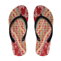 Red Palaka Hawaii Leis Flip Flops Hawaiian-plaid Elegant Tropical Vibes - Polynesian Pride