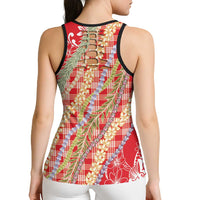Red Palaka Hawaii Leis Hollow Tank Top Hawaiian-plaid Elegant Tropical Vibes LT14 - Polynesian Pride