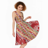 Red Palaka Hawaii Leis Midi Dress Hawaiian-plaid Elegant Tropical Vibes - Polynesian Pride