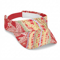 Red Palaka Hawaii Leis Sun Visor Cap Hawaiian-plaid Elegant Tropical Vibes LT14 Universal Fit Red - Polynesian Pride