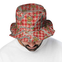 Red Palaka Hawaii Mele Kalikimaka Bucket Hat Ohia Lehua Shell Leis Funny Gingerbread Santa - Polynesian Pride