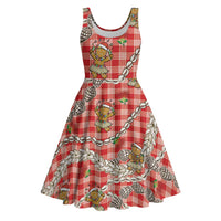 Red Palaka Hawaii Mele Kalikimaka Midi Dress Ohia Lehua Shell Leis Funny Gingerbread Santa - Polynesian Pride